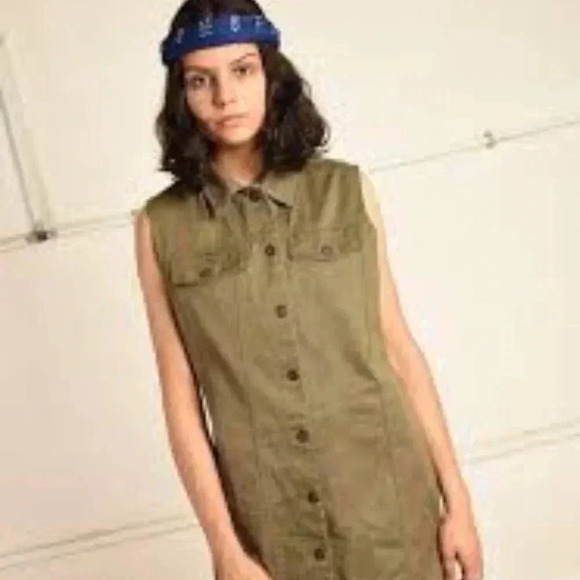 New Look Button Front military style dress olive color size Small‎ - Picture 1 of 5